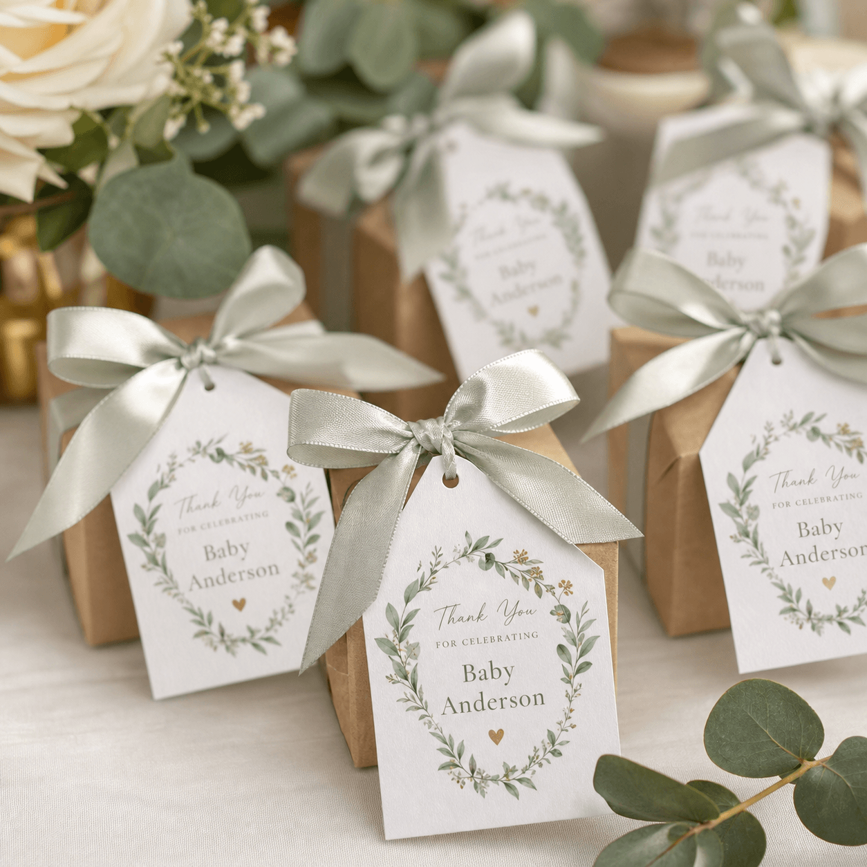 Baby Shower Favor Tags photorealistic celebration product mockup 1