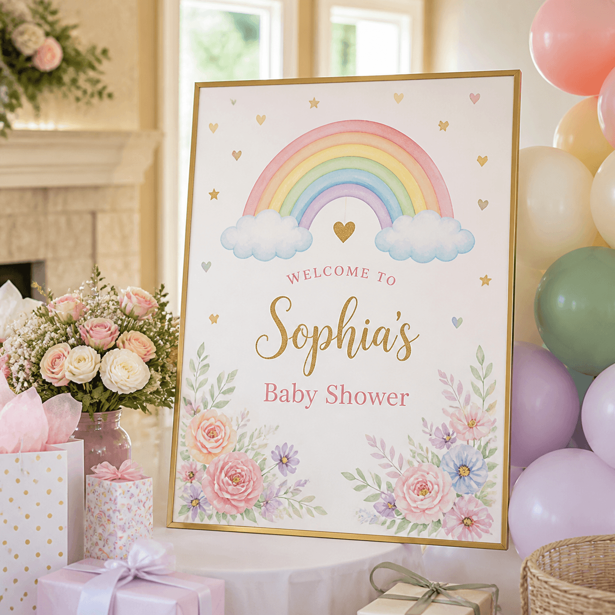 Baby Shower Posters photorealistic celebration product mockup 1