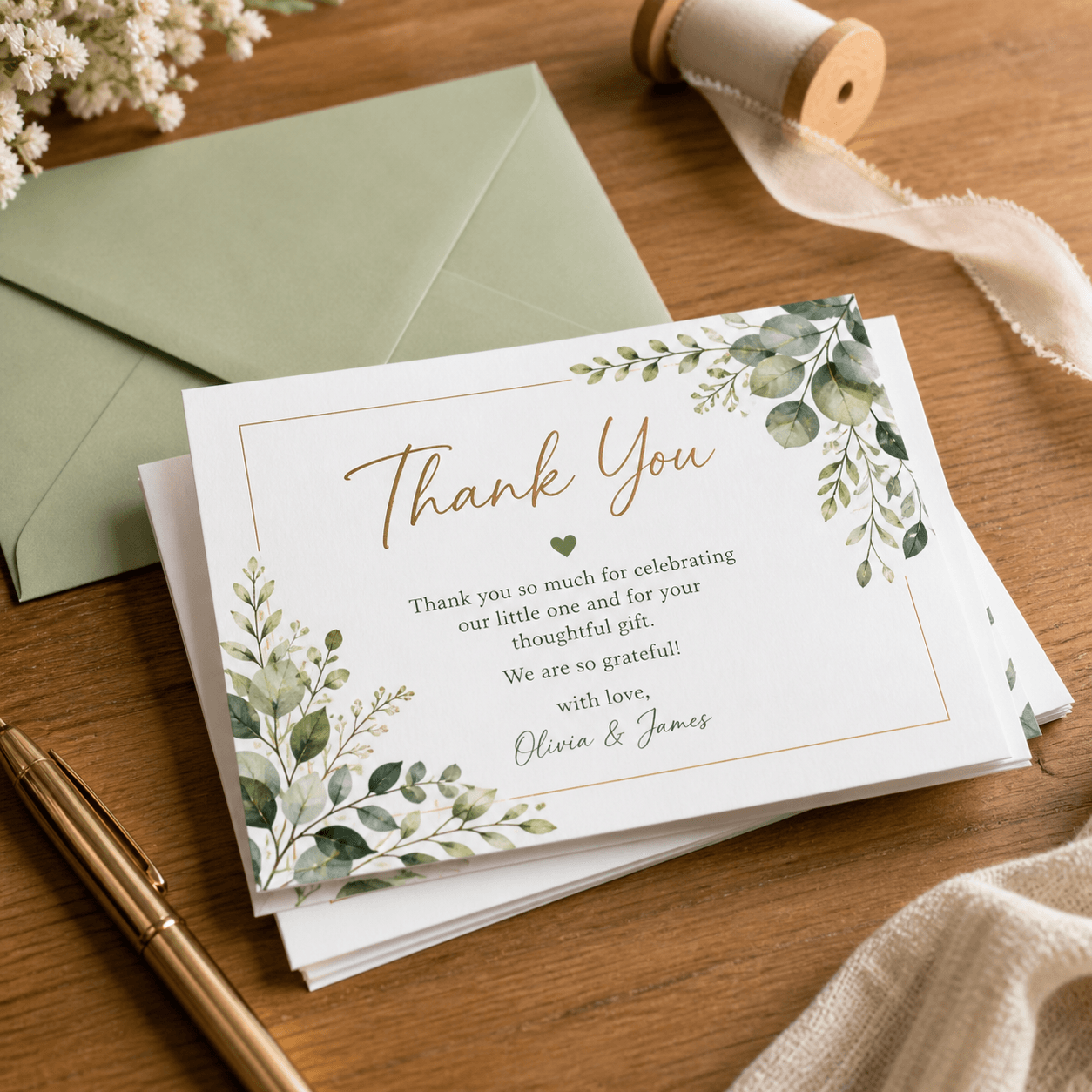 Baby Shower Thank You Cards photorealistic celebration product mockup 1