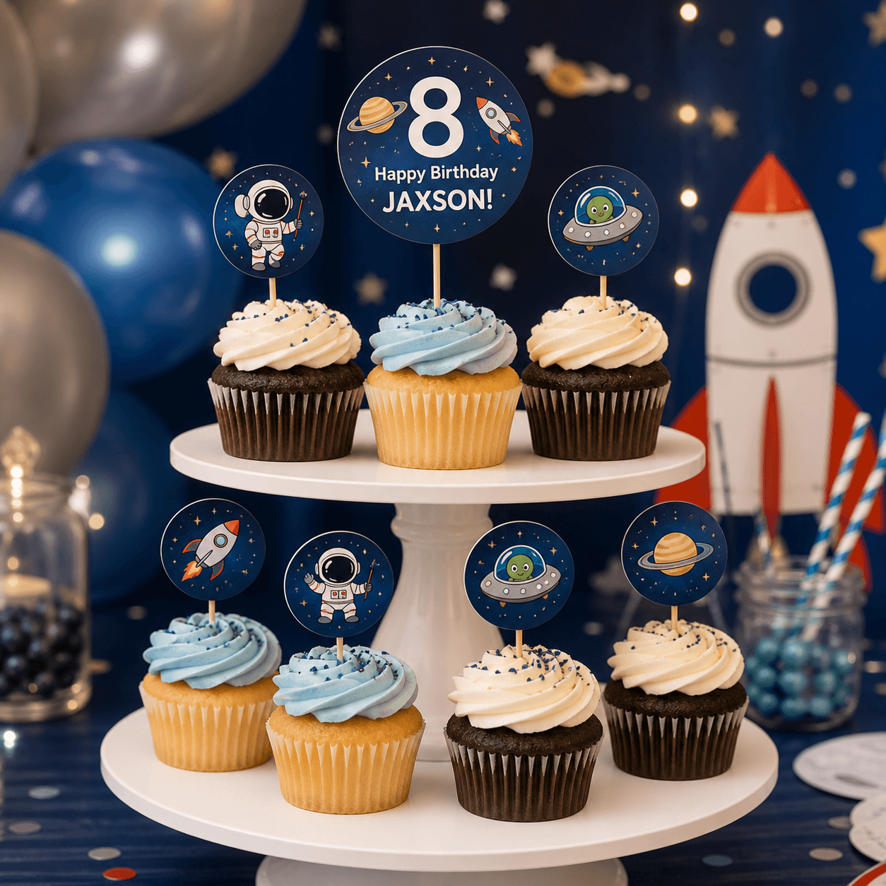 Birthday Cupcake Toppers photorealistic celebration product mockup 1