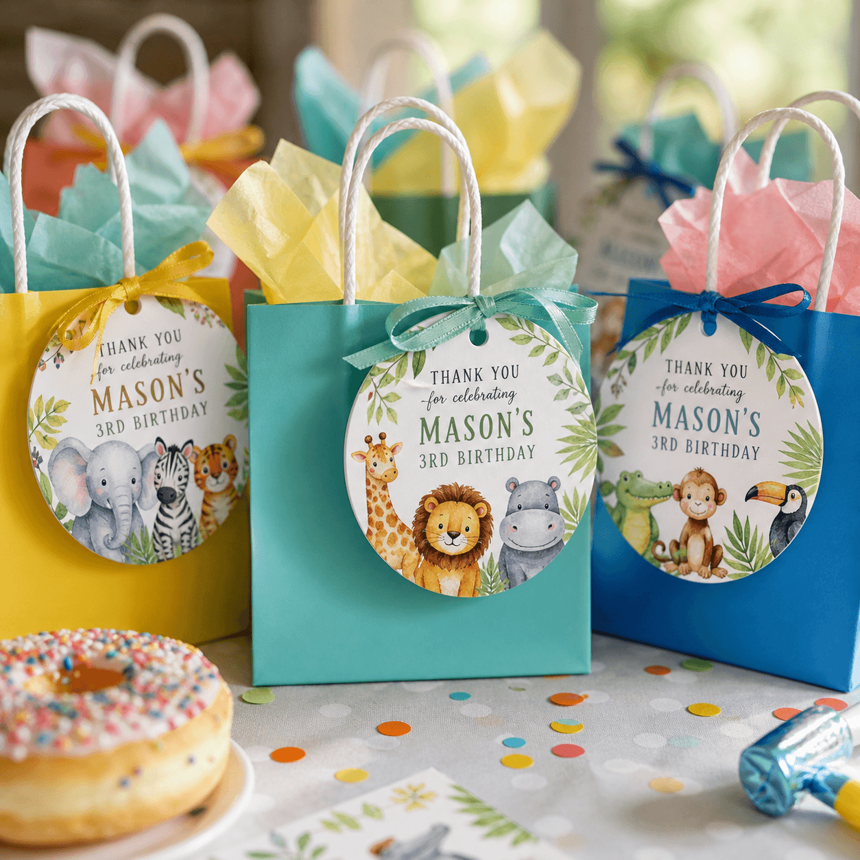 Birthday Favor Tags photorealistic celebration product mockup 1