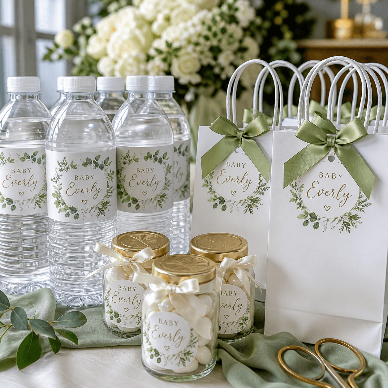 Personalized Baby Shower Labels photorealistic celebration product mockup 1
