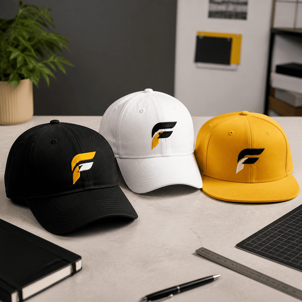 Custom Caps photorealistic promotional product mockup 1