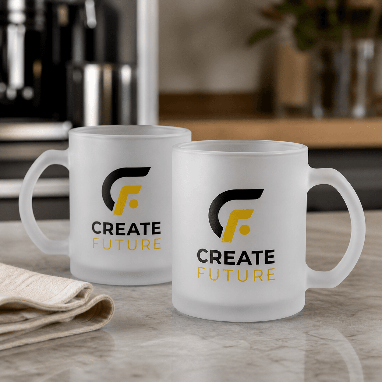 Custom Frosted Glass Mugs photorealistic promotional product mockup 1