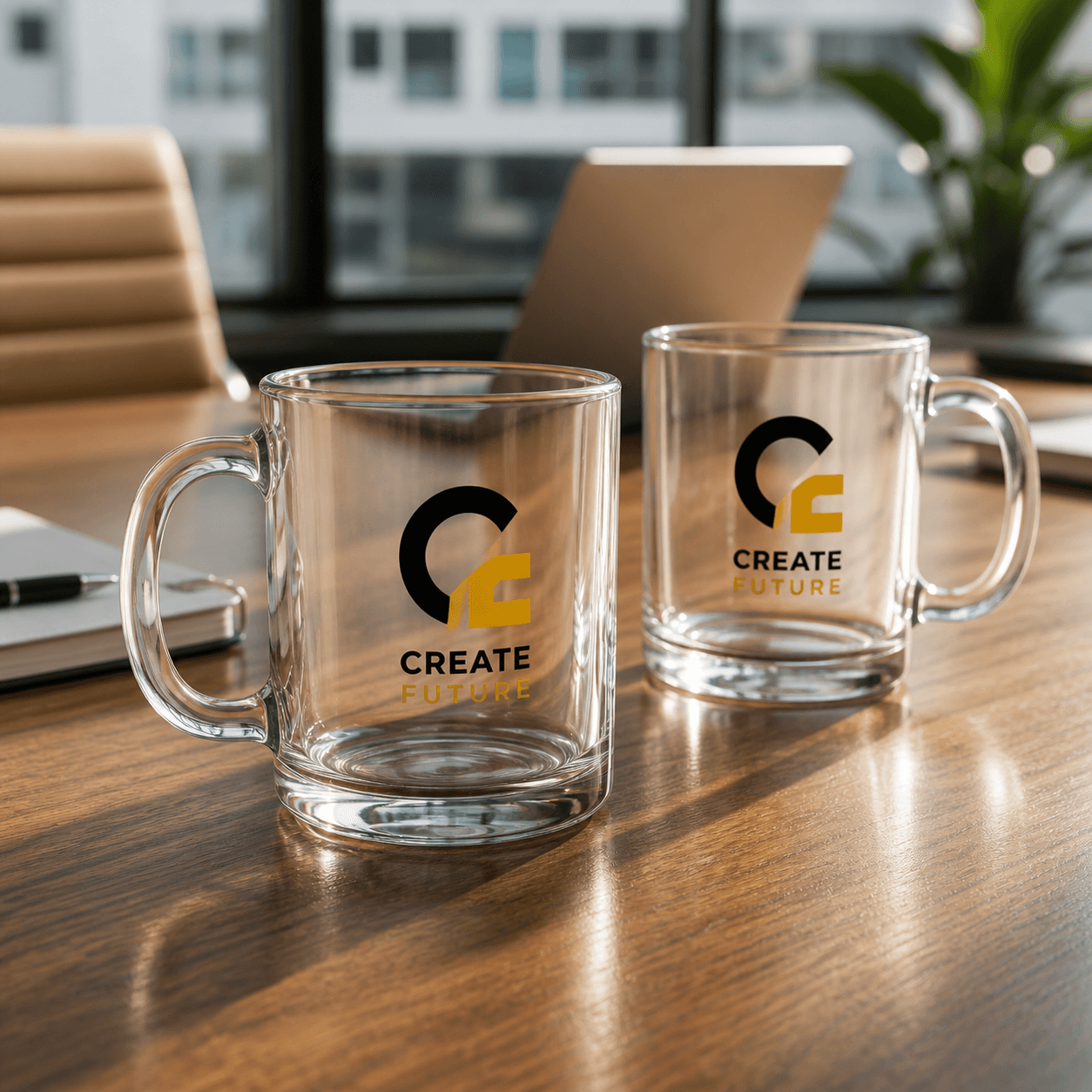 Custom Glass Mugs photorealistic promotional product mockup 1