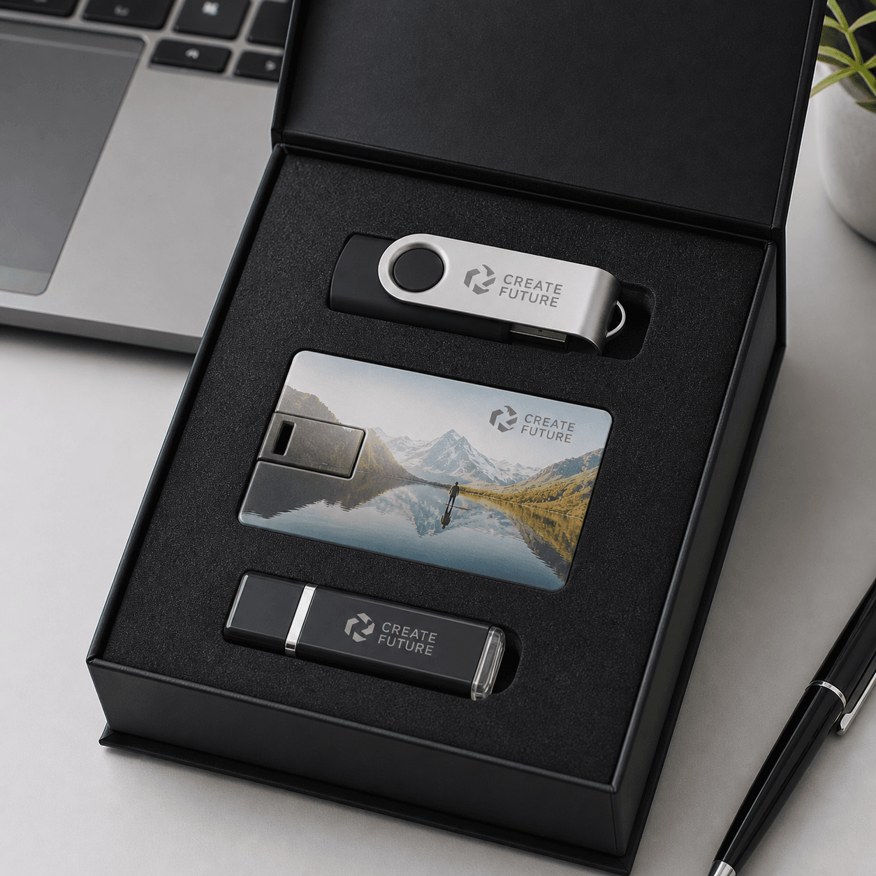 Custom USB Flash Drives photorealistic promotional product mockup 1