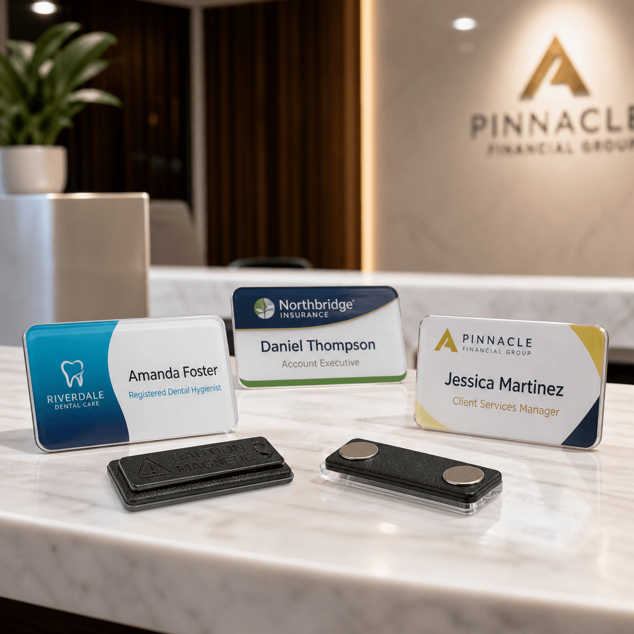 UV Printed Name Tags photorealistic promotional product mockup 1