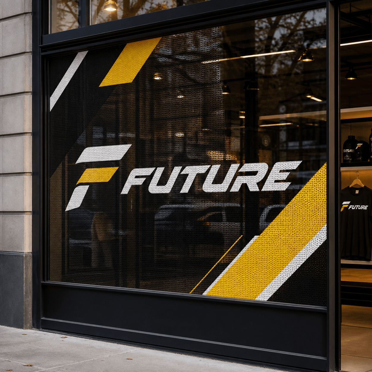 Perforated Window Vinyl photorealistic label and sticker product mockup 1