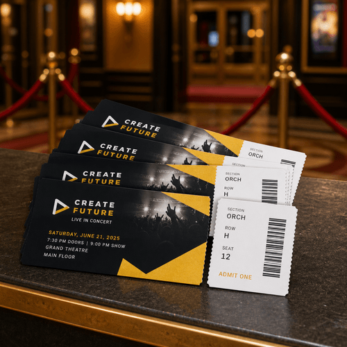 Event Ticket Printing photorealistic product mockup