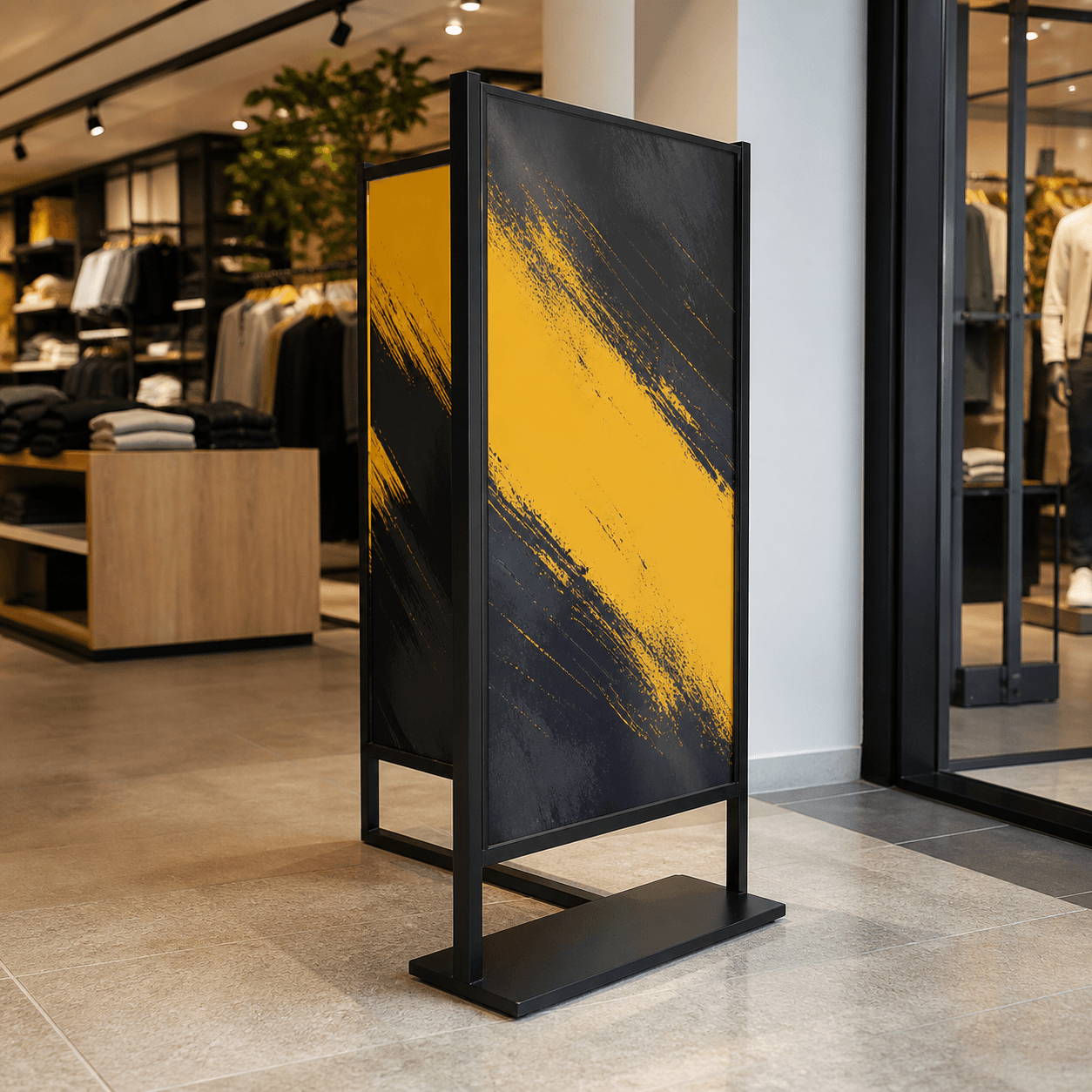 Double-Sided Floor Sign Holders photorealistic product mockup 1