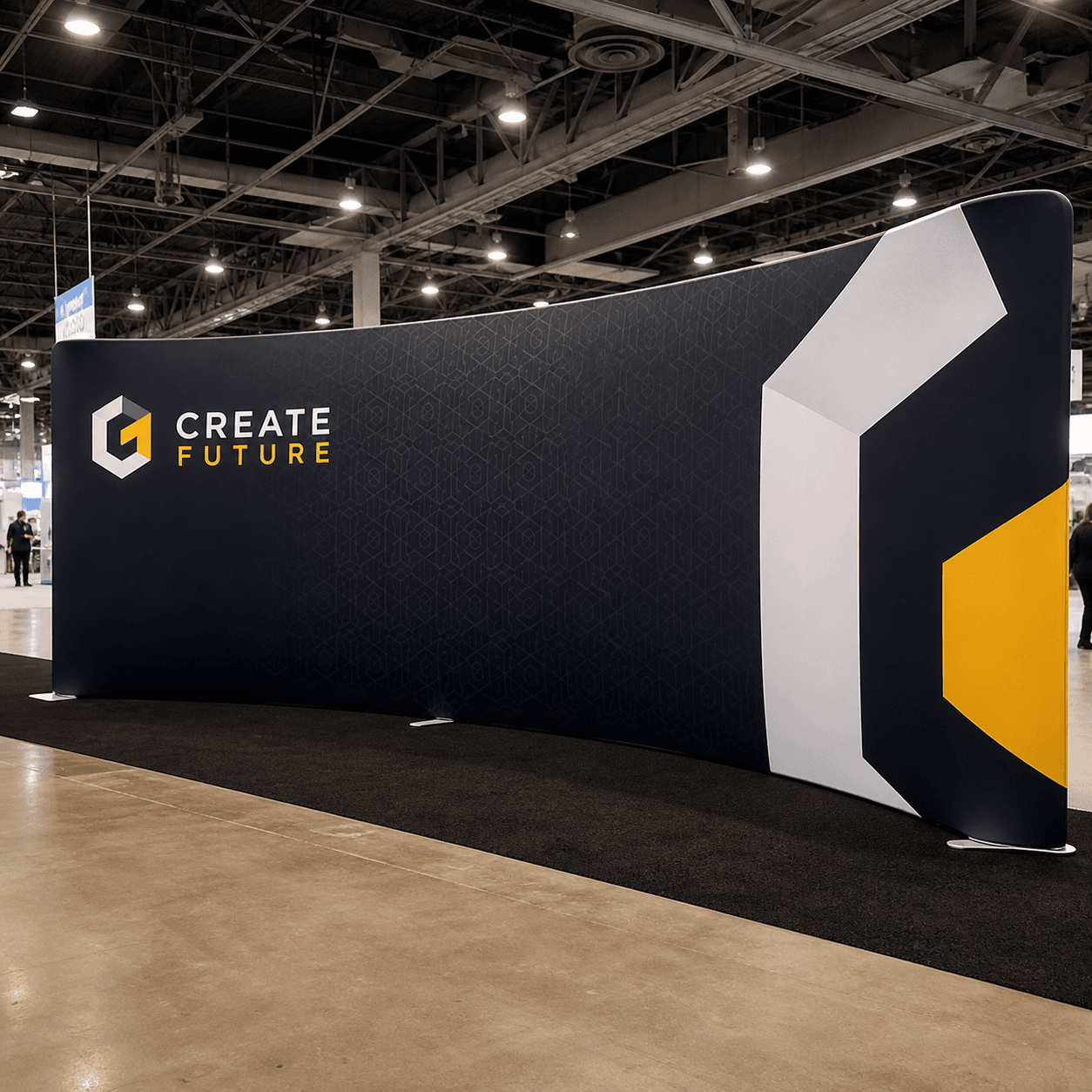 20 ft Curved Tension Fabric Backdrop photorealistic trade show product mockup 1